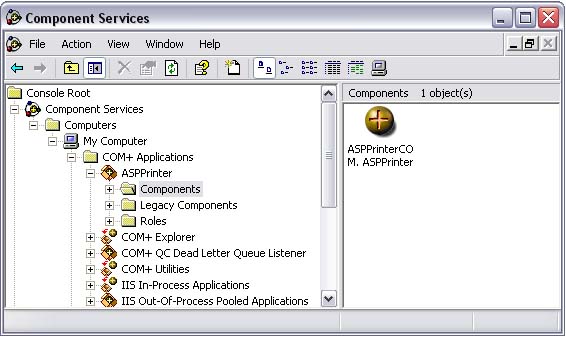 Installing & Running ASP Printer COM In The Windows COM+ Component Services - running the component form ASP pages